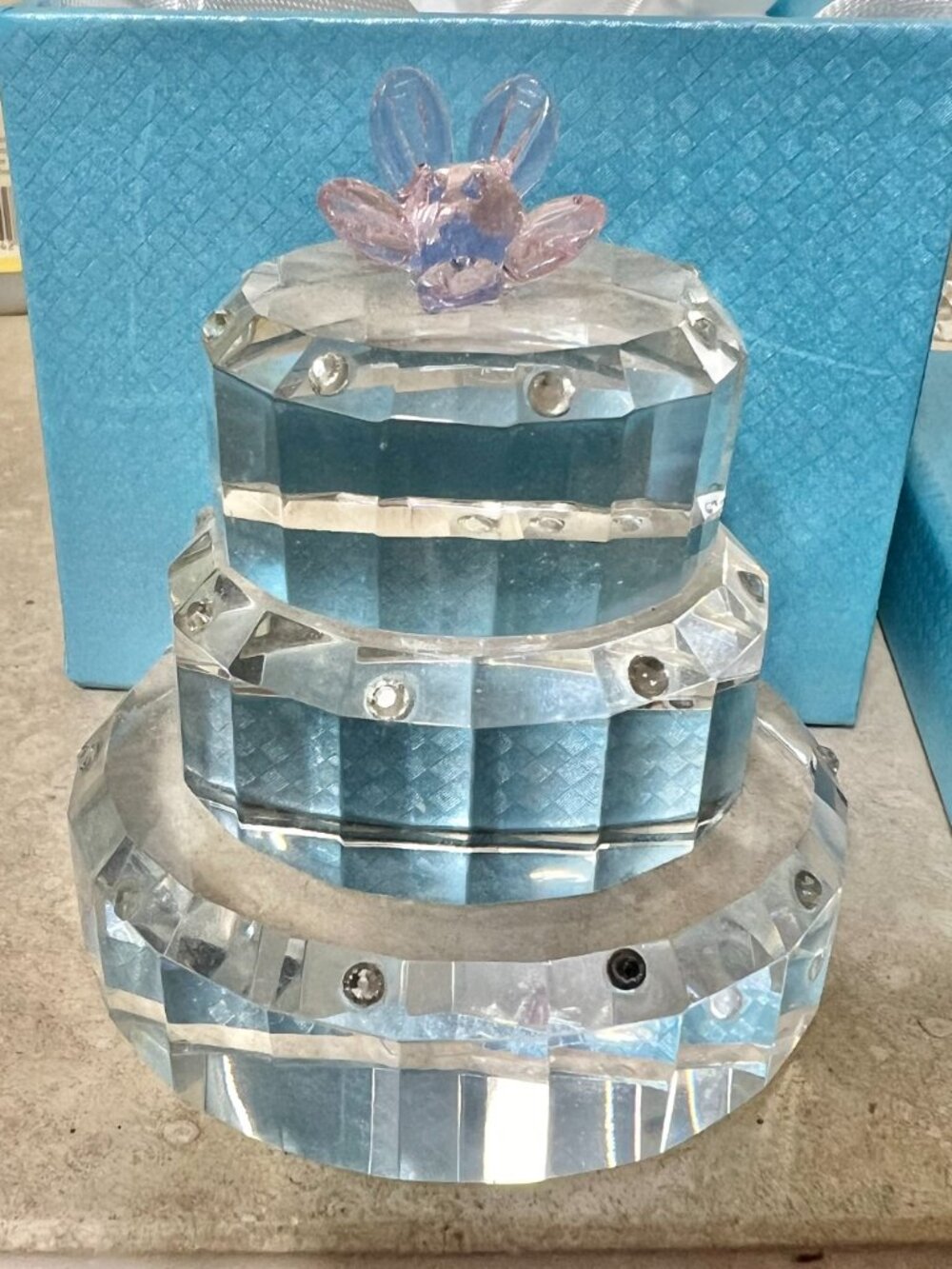 Crystal 3 Tier Cake - Sparkle Studded - Clear Shine + Pink Flower - Wedding SD